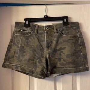 Camo denim shorts